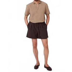 NEW STOFFA men's drawstring wool seersucker short in chocolate